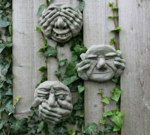 Hear See & Speak No Evil Gargoyle Set Funny Face Wall Plaques Tree Decoration