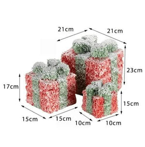 3pc Christmas Frosted LED Gift Boxes Set (Red & Green)