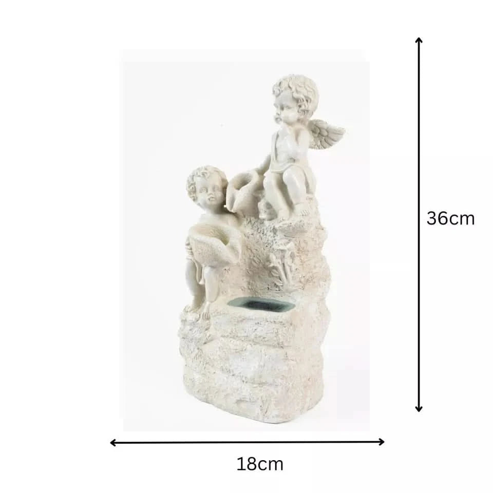 Solar Cherub Ornament Light Fountain Garden Decoration Stone Effect Statue