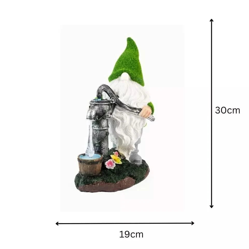 Solar Gnome Garden Ornament LED Water Pump Home Patio Flower Bed Lighting