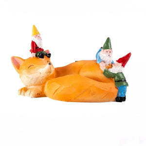 Solar-Powered Light-Up Sleeping Fox Gnome Garden Ornament