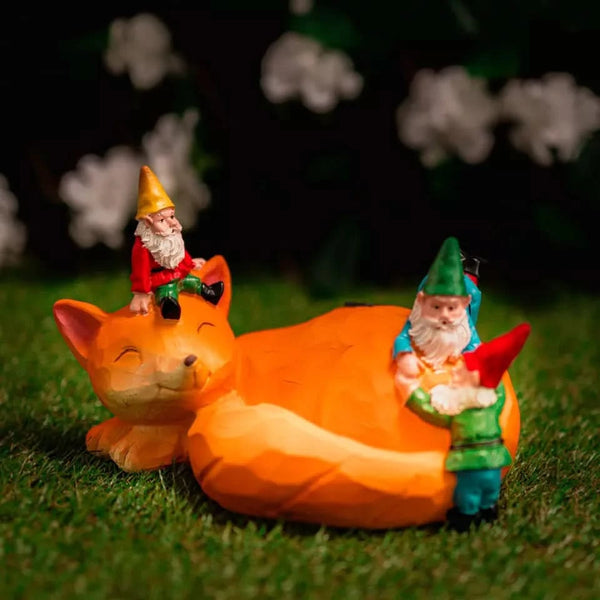 Solar-Powered Light-Up Sleeping Fox Gnome Garden Ornament