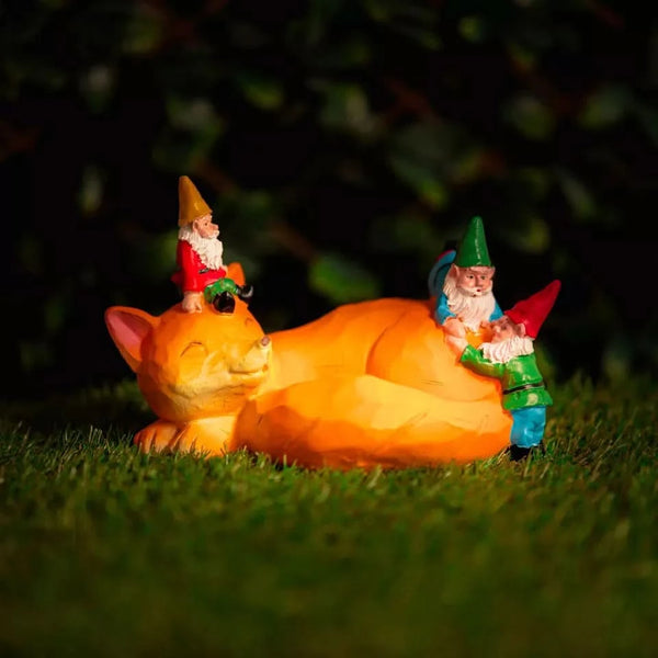 Solar-Powered Light-Up Sleeping Fox Gnome Garden Ornament