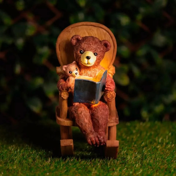 Solar-Powered Bear Rocking Chair Light-Up Garden Ornament