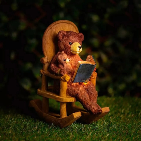 Solar-Powered Bear Rocking Chair Light-Up Garden Ornament