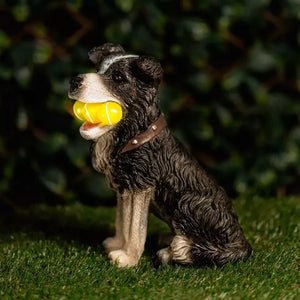 Solar Dog Garden Ornament Light Up Tennis Balls Puppy Statue