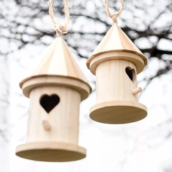 2pc Wooden Bird Nest Hanging Feeding Station - Wild Bird House