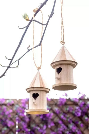 2pc Wooden Bird Nest Hanging Feeding Station Wild Bird House Garden Outdoor