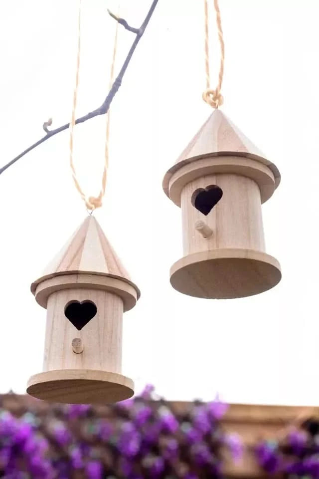 2pc Wooden Bird Nest Hanging Feeding Station - Wild Bird House