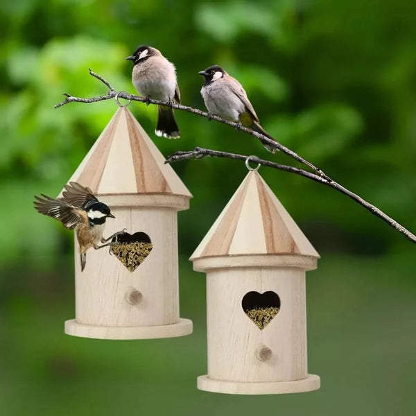 2pc Wooden Bird Nest Hanging Feeding Station - Wild Bird House