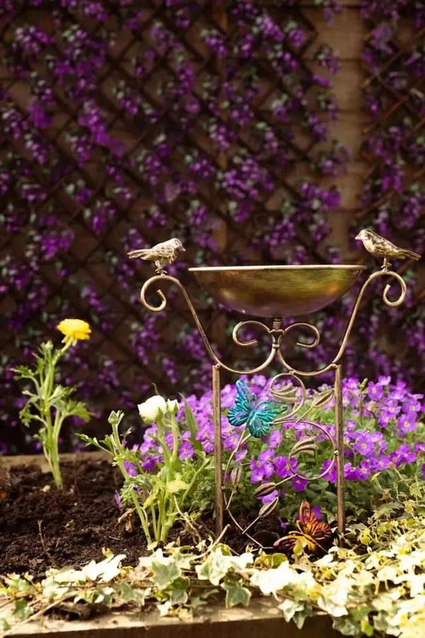 Bronze Effect Bird Bath Weatherproof Bowl Stake Garden Trellis