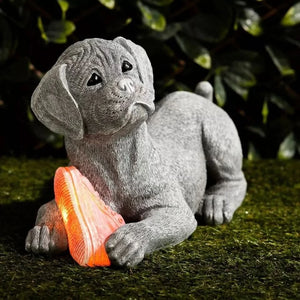 Solar Dog Garden Ornament LED Light Up Puppy Stone Effect Statue Decor Large