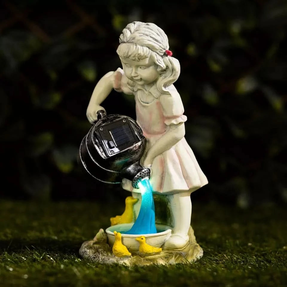 Solar Girl Garden Ornament Watering Can Lighting Outdoor Decor