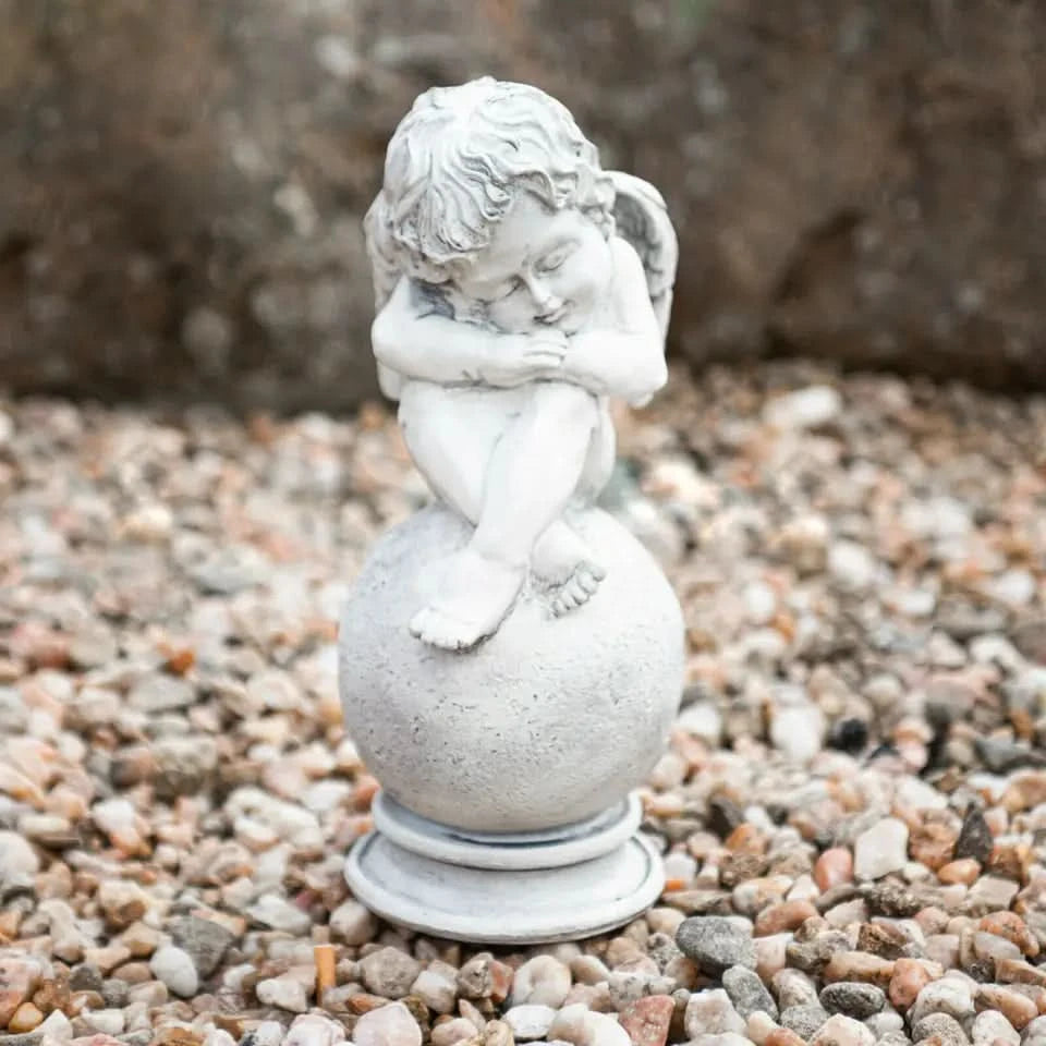 Angel Cherub Garden Ornament Sitting Fairy White