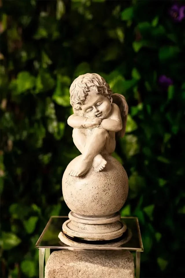 Angel Cherub Garden Ornament Sitting Fairy White