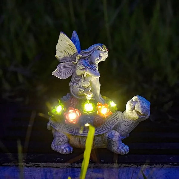 Solar Fairy Tortoise Ornament Garden LED Statue Decor