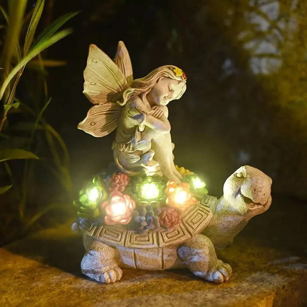 Solar Fairy Tortoise Ornament Garden LED Statue Decor