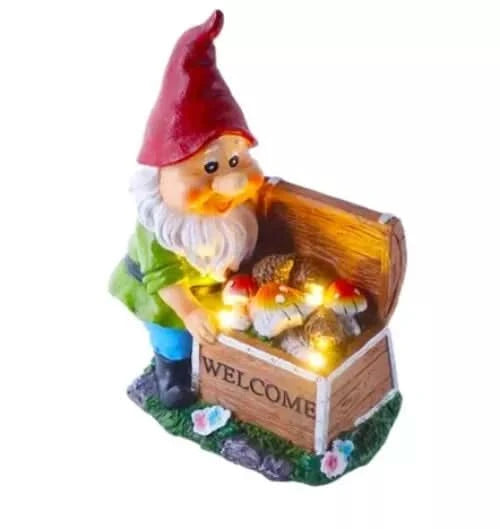 Solar Gnome Garden Ornament LED Welcome Chest Home Patio Flower Bed Lighting