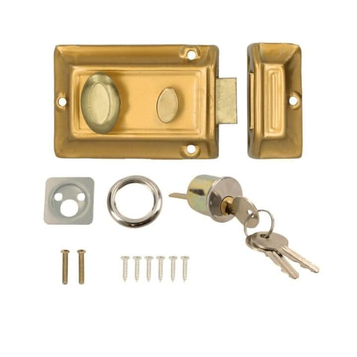 Polished Brass Rim Night Latch Door Lock with 3 Keys